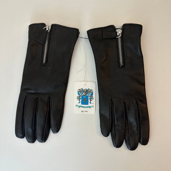 Portolano Black Perforated Leather Gloves - Size 8